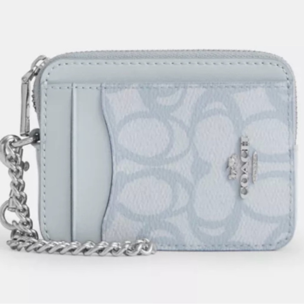NWT Coach Zip Card Case in Signature Canvas Ice Blue